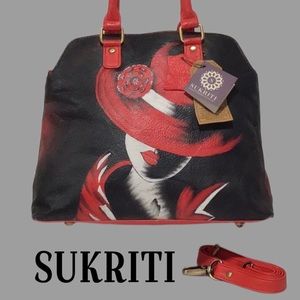 NEW SUKRITI Kolkata Hand-Painted Leather Shoulder‎ Bag/Crossbody, Dust Bag